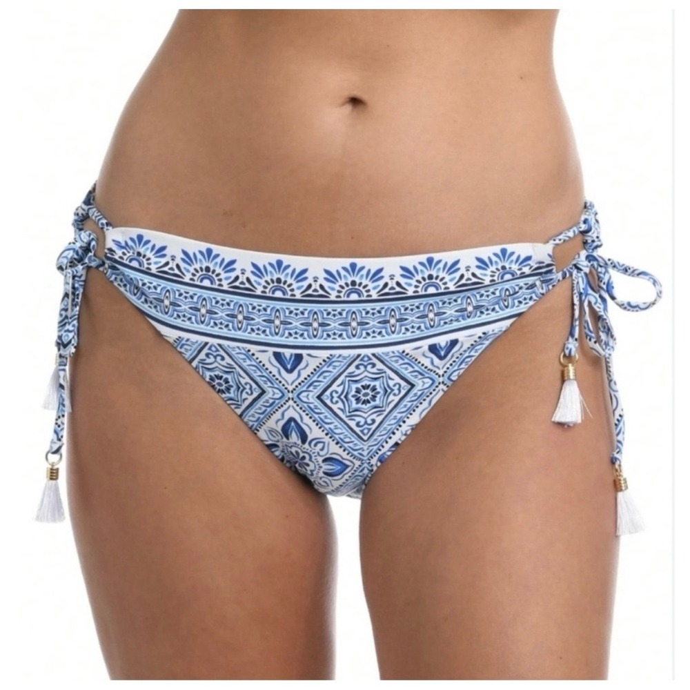 La Blanca Mediterranean Breeze Side Tie Hipster Bikini Bottom Blue White LB2CZ94